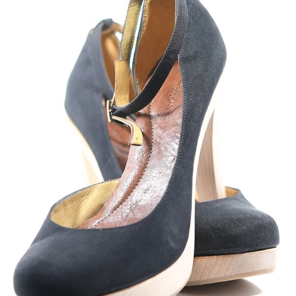 Lanvin Satin Wooden Heel Platform Ankle Strap Pumps - Size 39 - Picture 6 of 9